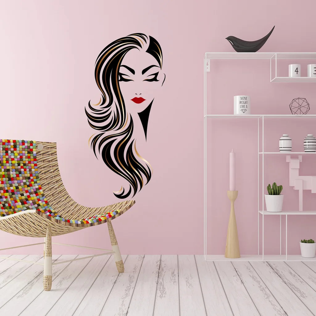 Beauty Female Face Wall Sticker Decal Beauty Studio Wallpaper Cosmetic Makeup Wall Art Sticker Mural Removable Salon Decoration