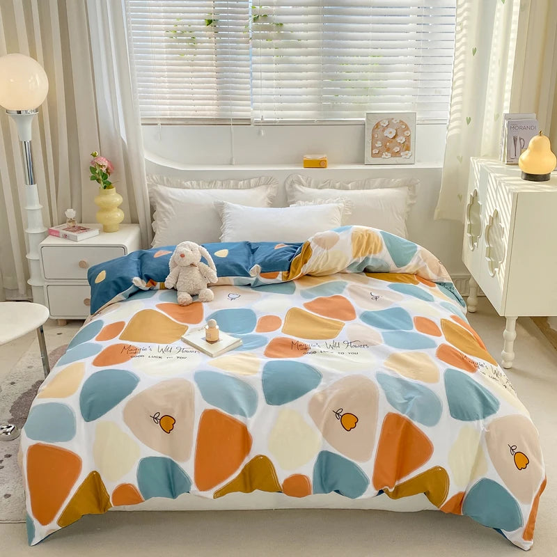 Fresh Floral Pattern Duvet Cover 1Pc 100% Cotton Skin-friendly Breathable Comforter Cover Home Bedding for Kids Teens Adults