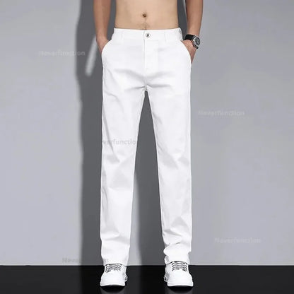 Four Seasons Men's New White Fashion Casual Pants Stretch Straight Comfortable Soft Business Work Trousers Male Brand Clothes