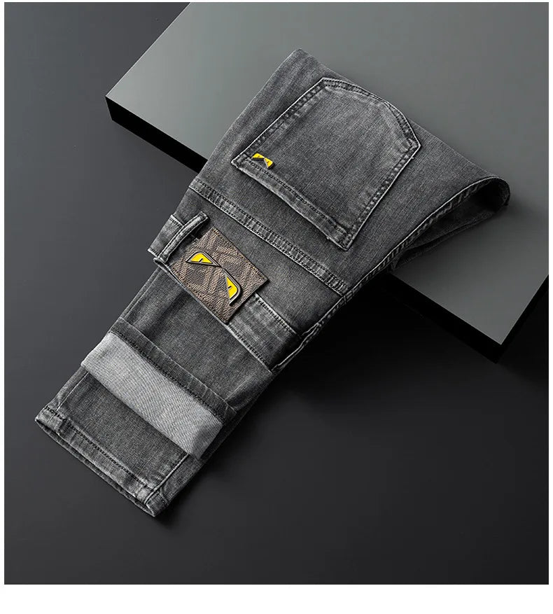 2024 spring and summer new high-end affordable luxury fashion jeans men's stretch denim slim fit tapered casual trousers