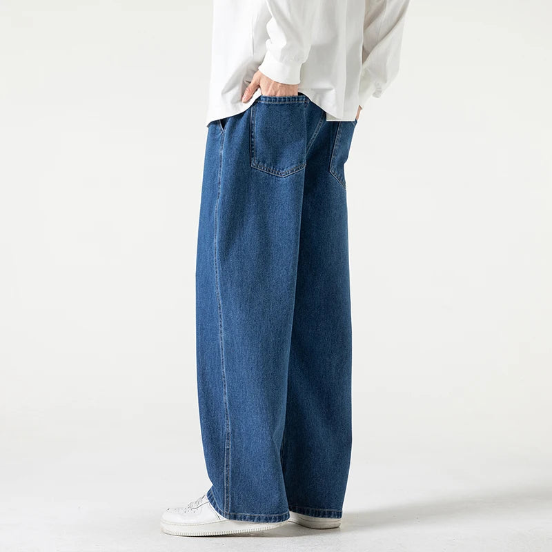 Jeans Men New Streetwear Baggy Wide Leg Jeans Korean Fashion Straight Casual Loose Denim Cargo Pants Male Light Blue Grey Black