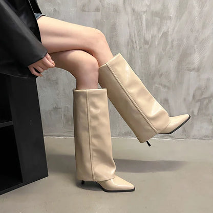 Women's Pointed Toe Knee-high Boots Stiletto Heel Sleeve High Heels Sexy Boots Women 2024 Fashion Spring and Autumn New Style