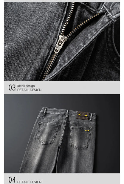 2024 spring and summer new high-end affordable luxury fashion jeans men's stretch denim slim fit tapered casual trousers