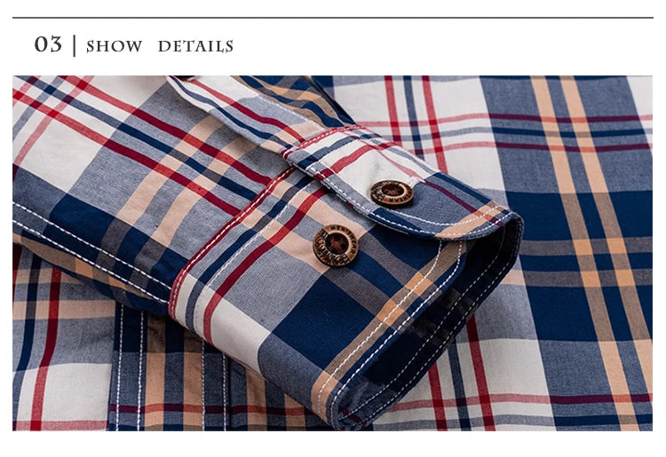 Men's Plaid Checkered Long Sleeve Shirts Contrast Color No Pocket Comfortable 100% Cotton Casual Standard Fit Button Down Shirt