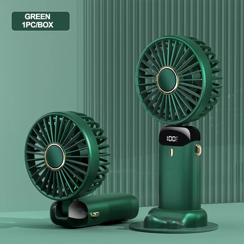 LED mini digital display electric fan, foldable stand supports USB charging, and multiple gears can be adjusted.