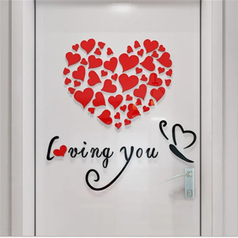 1 Set Love Heart  Acrylic Wall Sticker DIY 3D Mirror Acrylic Wall Stickers Living Room Bedroom Background Wall Home Decoration