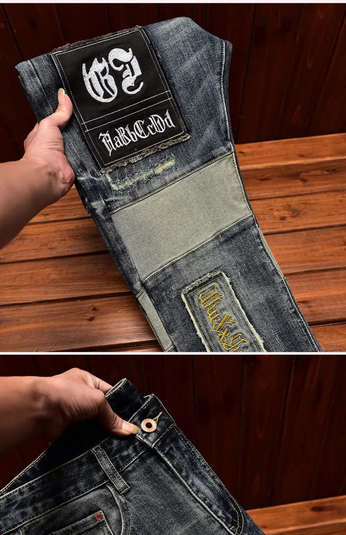 High-End Jeans Men's Autumn/Winter Trendy Ripped-Patchy Embroidery Slim Fit Stretchy Long Pants Casual Style Other Scene