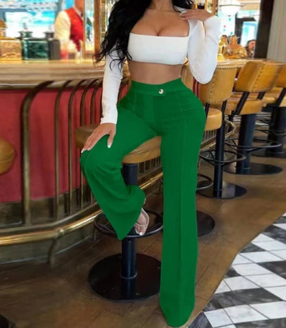 Elegant Women's Pants Summer Fashion Y2k Plain Zip Fly High Waist Office Lady Work Pants Casual Trousers 2023 Streetwear Clothes