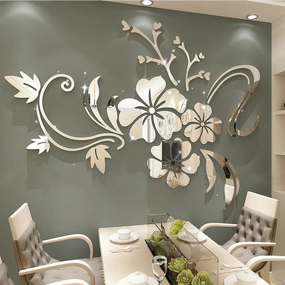 3D Acrylic Flower Mirror Wall Stickers Decorative Self Adhesive Large Wall Stickers Art Murals for Bedroom TV Background Decor