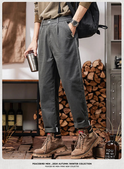 HIQOR Men Elastic Waist Cargo Pants New In Man Cotton Casual Pants Male Workwear Hombre Straight Trousers Male Big Size 28-38