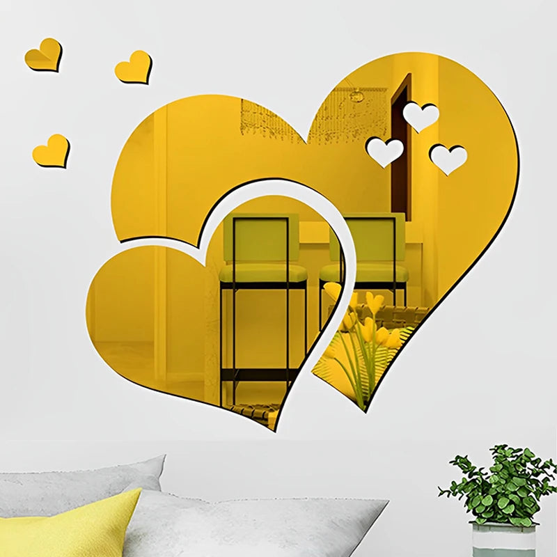 3D Acrylic Love Heart-Shaped Mirror Wall Stickers Removable Heart Art Decor Wall Poster DIY Living Room Wedding Home Decoration