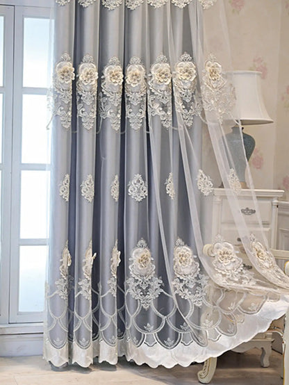 1PC High-precision Luxury Embroidered Fabric and Gauze Integrated Curtains