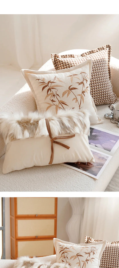 30X50/45x45CM Embroidered Bamboo Leaf Throw Pillow Cover Stamping Waist Cushion Cover Decor Home Decorative Pillowcase