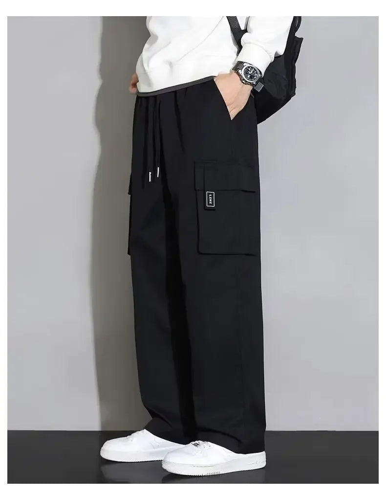 American Style Green Cargo Pants Loose-fit Straight-leg Pants For Men Casual Long Trousers For Autumn Youth