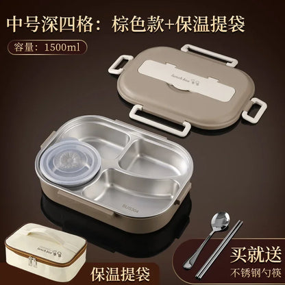 304 stainless steel compartment insulated lunch box office worker students sealed portable bento Microwae Heating food container