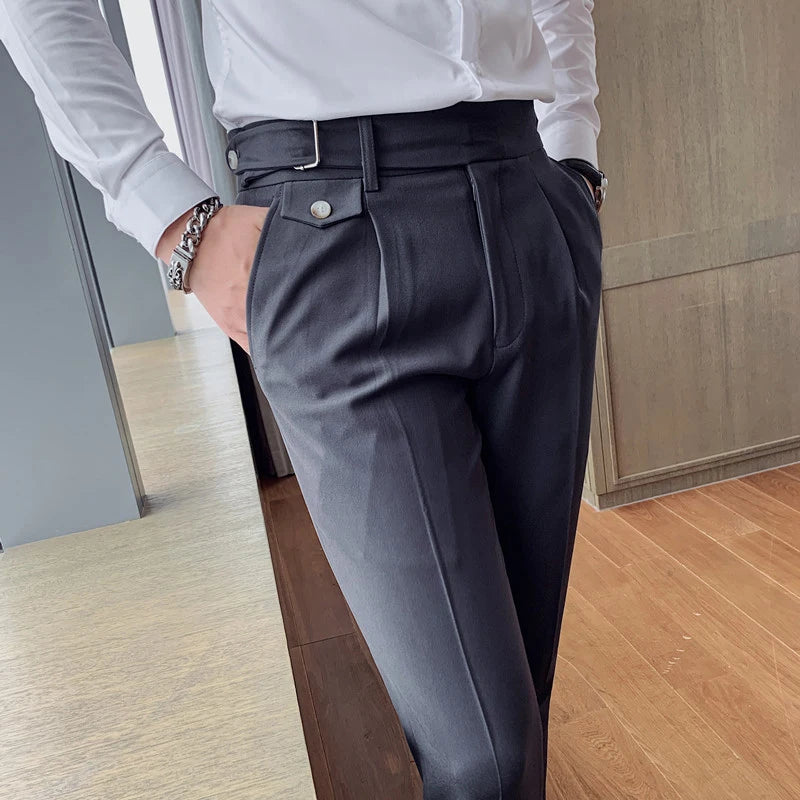 British Style New Solid High Waist Suit Pant Men Business Formal Wear Trousers 2024 High Quality Slim Casual Office Suit Pants