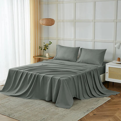 Four-Piece Solid Beding Set Luxury 100% Polyester Cooling Bed Sheets Set Soft Fitted sheet & Bed Sheet & Pillowcases