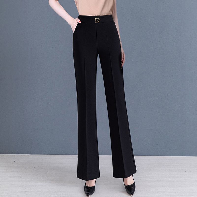 2023Women's Spring and Autumn New Fashion Elegant Solid Pocket Elastic Casual High Waist Loose Wide Leg Straight Flare Pants