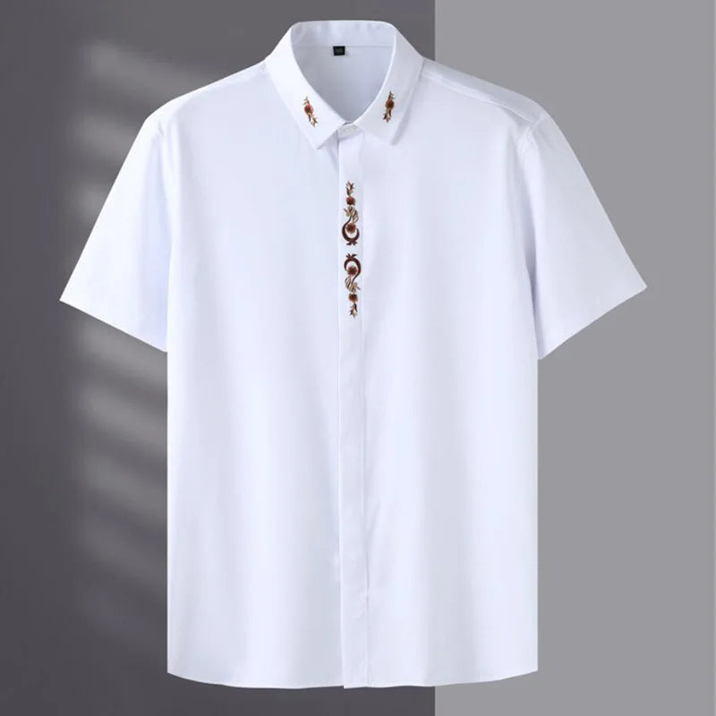 High quality summer 10XL 12XL Large Size Men Shirt short Sleeve White floral Business formal oversize office wedding Shirt