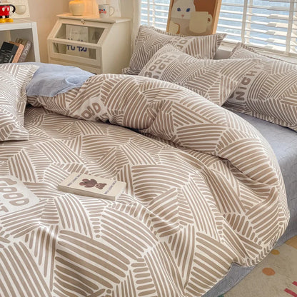 Cute Home Comforter Bedding Sets Washed Cotton Duvet Cover Flat Bed Sheet Set Twin Full Queen King Size Bed For Girls Couple