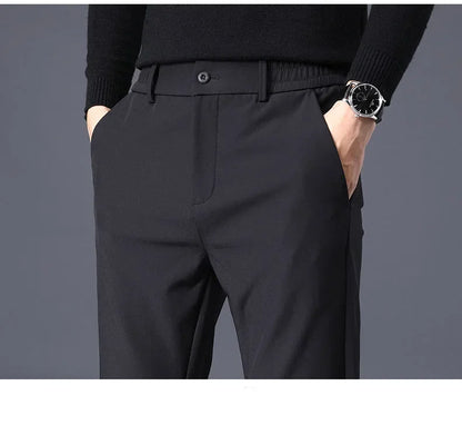 Spring Summer Thin Men's Business Casual Pants High Elastic Jogger Slim Straight Korean Brand Trousers Clothes Black Gray Blue