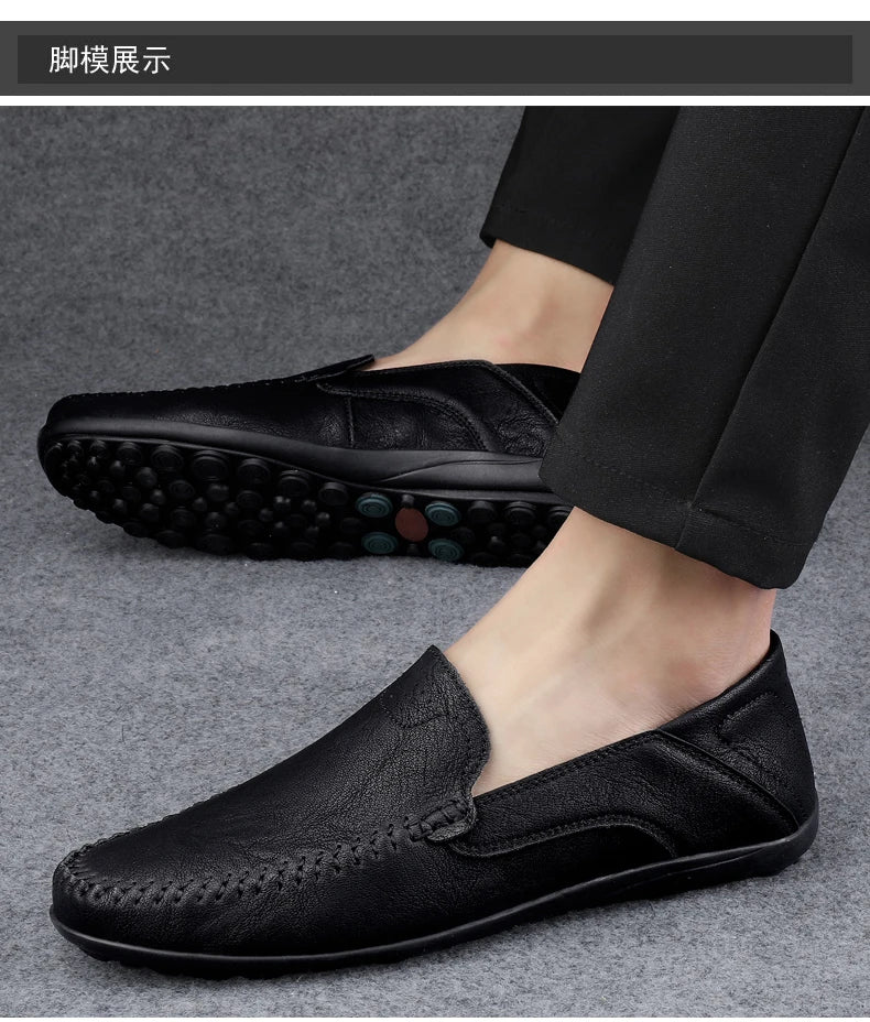 Men's fashion leather shoes four season soft sole non slip outdoor plus size casual leather shoes business party Joker tide shoe