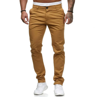 Men Pants Mid Waist Zipper Button Closure Men Long Trousers Thin Slim Fit Soft Breathable Casual Ankle Length Pencil Pants