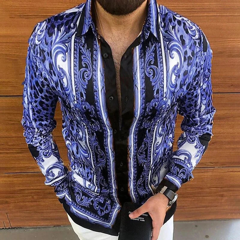 Fashionable men's shirt, casual party, holiday long sleeved shirt, men's four season top, men's shirt