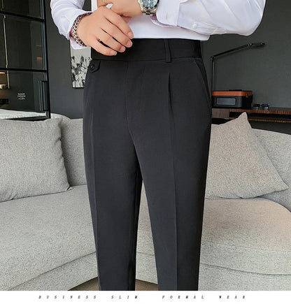 Men's Nine-Point Two-Piece Suit Pants Loose Fit Business Casual Straight Leg Lightweight Trousers Anti-Wrinkle Smooths Your Silh