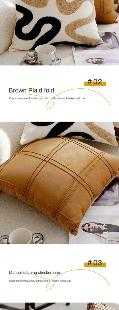 Cream Nordic Brown Throw Pillow Cover French Simple Premium Pillow Cushion Living Room Sofa Bedding Window Cushion