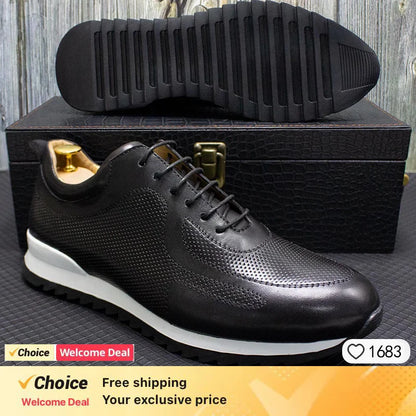 Luxury Business Casual Genuine Natural Cowhide Leather Men's Oxford Sneakers Spring Autumn Crocodile Pattern Anti-slip Footwear