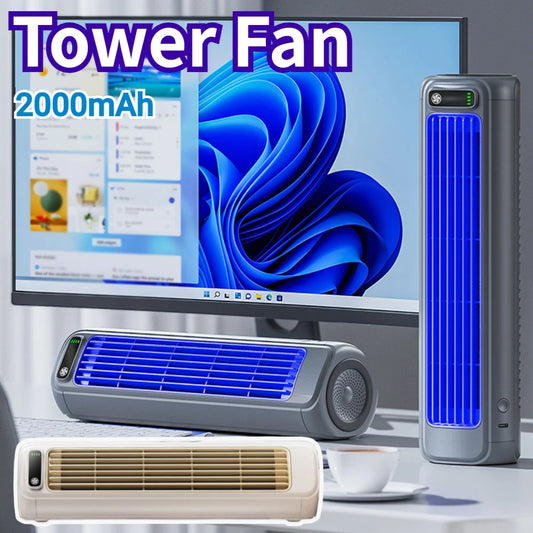 Standing Tower Fan 2000mAh USB Rechargeable Electric Fan 3 Speed Wall Mount Desktop Cooling Fan Air Circulators for Home Office