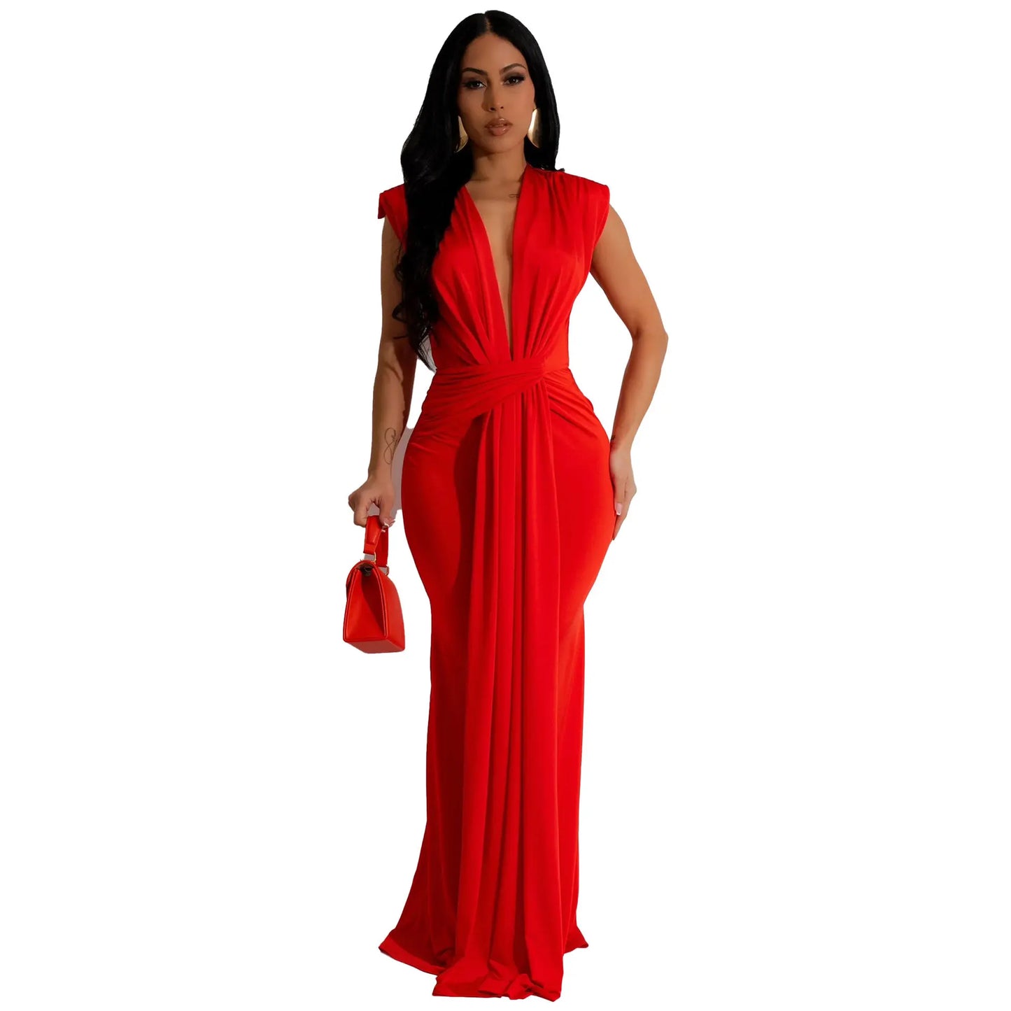 Elegant Women Evening Maxi Dress Sleeveless Deep V-neck Bandage Bodycon Gown Summer Fashion Sexy Lady Long Dresses