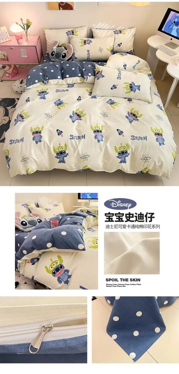 Toy Story Lotso Buzz Lightyear Alien Mickey Stitch Pooh Bear Fun Cartoon Printed Cotton Sheets and Quilt Covers Three Piece Set