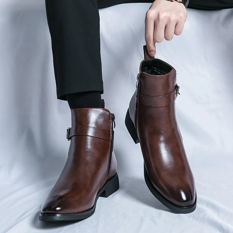 2024 high-quality new ankle boots with side zipper brown black classic business casual party personalized buckle men's shoes