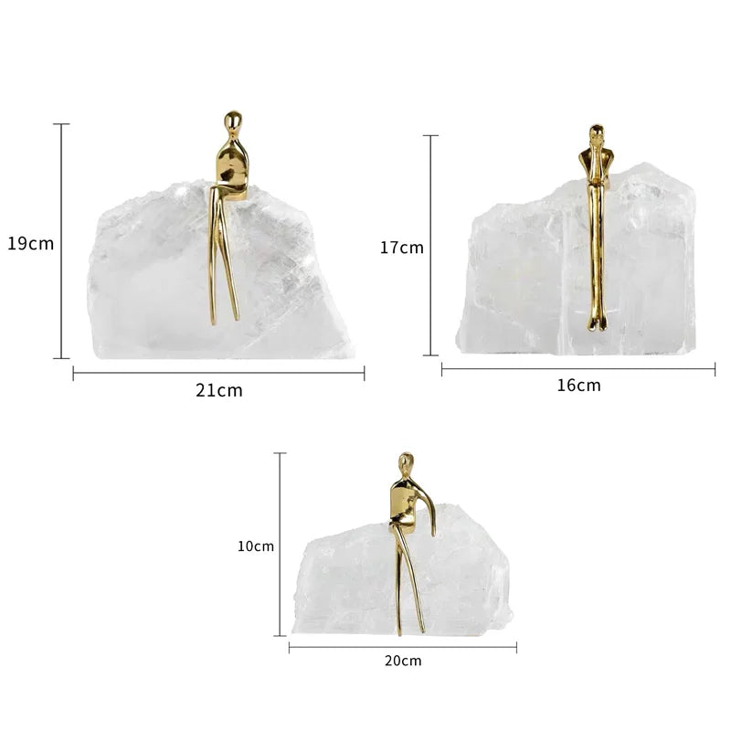 Creative Natural Crystal Stone Mountain Golden Character Ornament Handcraft Sculpture Golden Man Sculpture Home Decoration