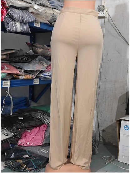 Elegant Women's Pants Summer Fashion Y2k Plain Zip Fly High Waist Office Lady Work Pants Casual Trousers 2023 Streetwear Clothes