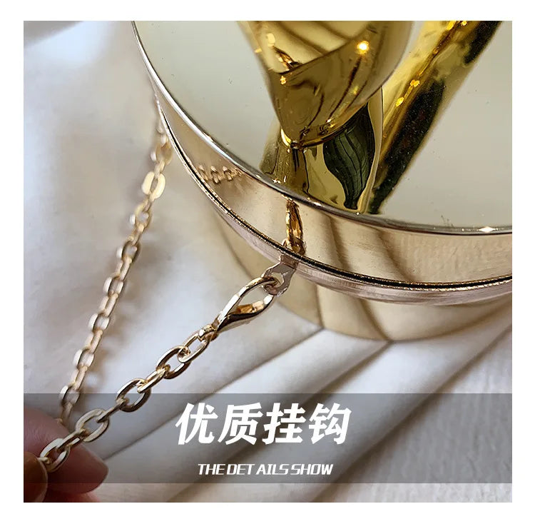 Gold Box Handbag Fashion Shiny Women Bag Party Evening High Quality Clutch Hand Bags For Women Metal Chain Messenger Purse