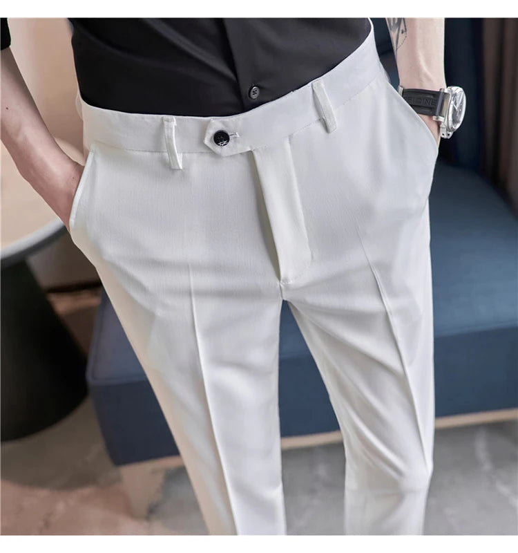 Men Suit Pants 2024 Spring Korean Style Business CasualStraight Dress Pants for Solid Slim Fit Men Formal Trousers Mens Clothing