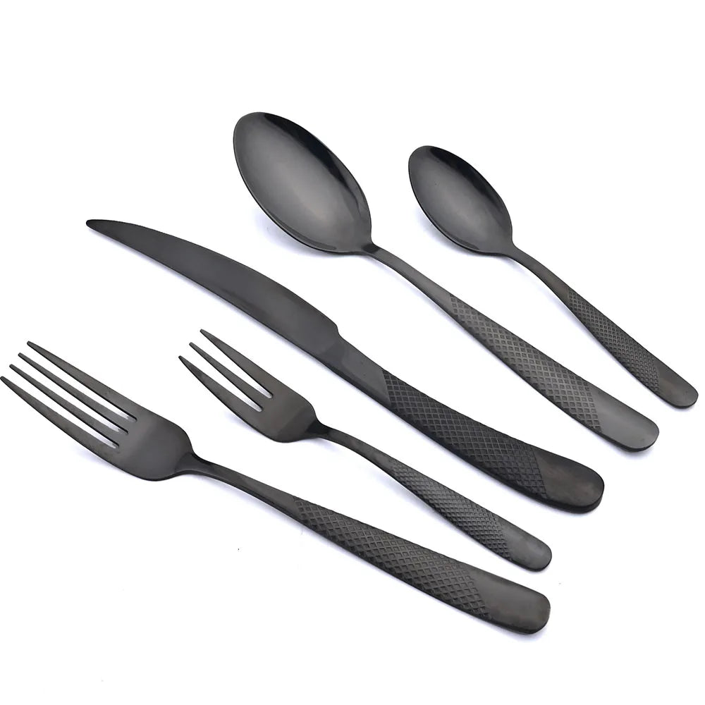 AJOYOUS 30Pcs Dinnerware Set Steak Knives Fork Tea Spoon Cutlery Set Stainless Steel Western Flatware Kitchen Tableware