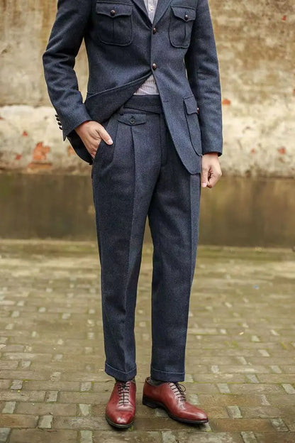 Vintage Gurkha Pants Men England Style High Waist Smart Casual Straight Trousers Autumn Winter Woolen Fashion Naples Suit Pant