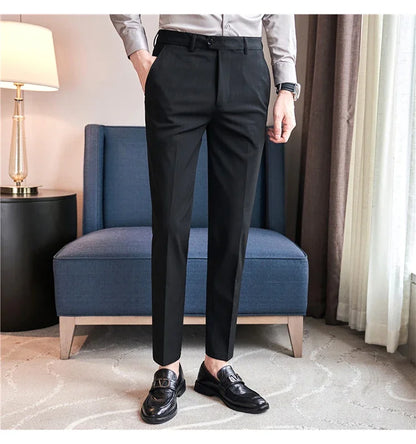 Men Boutique Black Striped Suits Pants Male Formal Wear Wedding Dress Trousers Quality British Style Business Casual Suit Pants