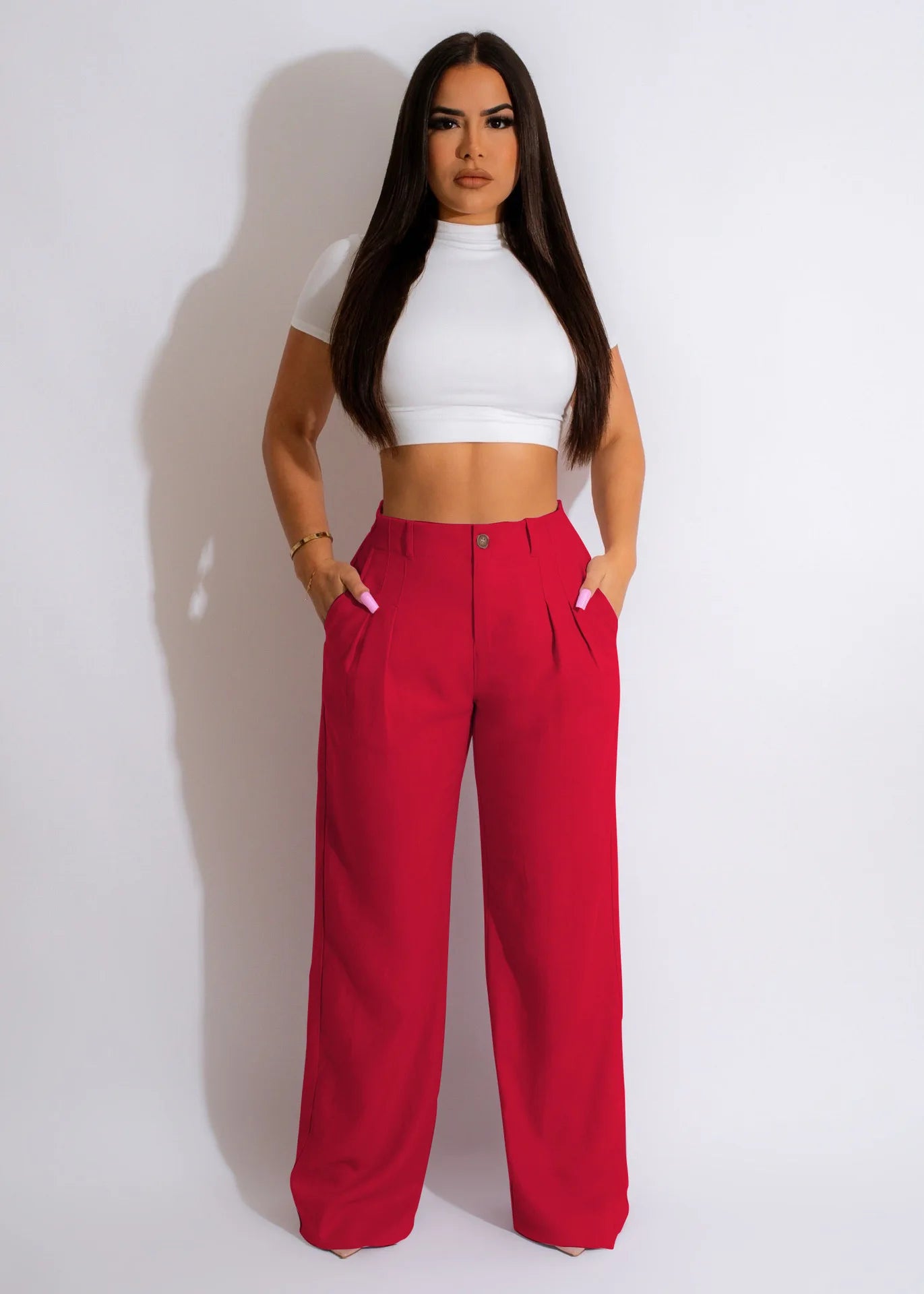 CM.YAYA Fashion Women Straight Wide Leg Zipper Fly Draped High Waist Tailored Trousers 2023 Summer OL Work Street Pants