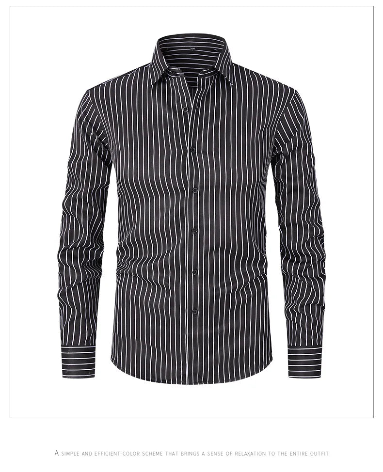 New Men Dress Shirt Long Sleeve Striped Business Office Casual Quality Shirts Slim Fit Streetwear Homme Camisas De Hombre