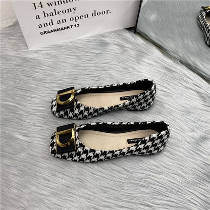 Luxury Square Toe Flat Shoes Soft Soled Ballet Shoes Pregnant Women's Shoes Thousand Bird Work Shoes Loafers Lolita Shoes