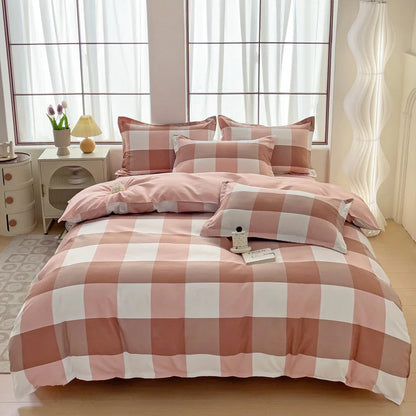 3pcs Gray Plaid Duvet Cover Set with 2 Pillowcases Bedding Sets for Hotel Bedroom Fashion Soft Simple Quilt Cover Pillowcase