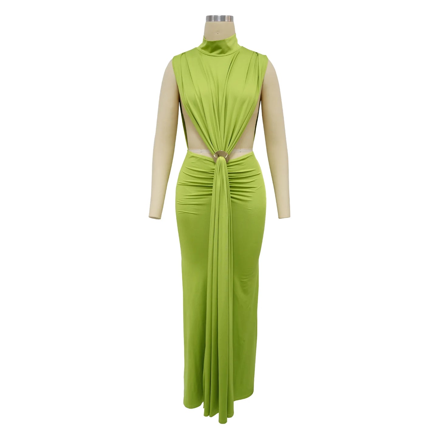 New Women O-neck High Split Ruched Stacked Bodycon Midi Maxi Dress Evening Party Club Vestidos Sexy Chic Long Dresses