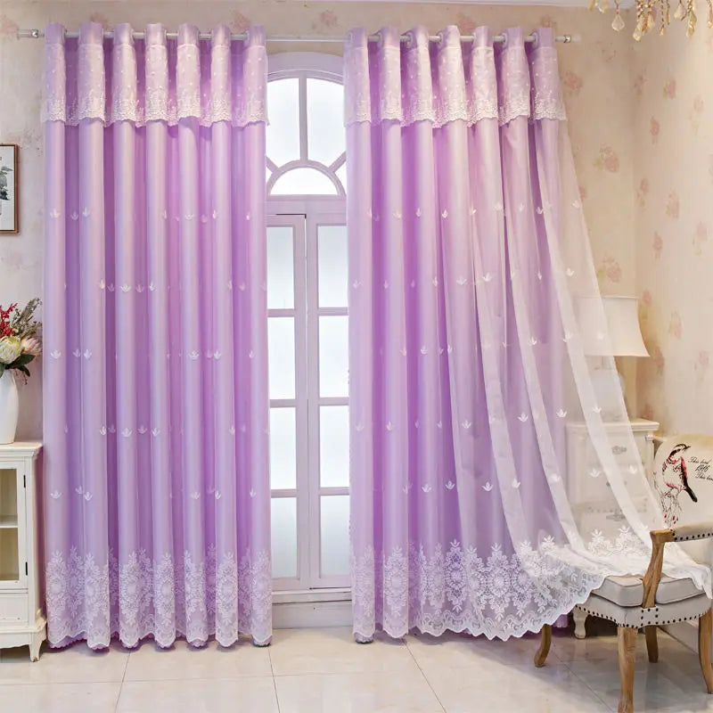 1 Panel 140cm Width Semi Blackout Curtain for Living Room Bedroom Girl Princess Style Double Layer Curtain