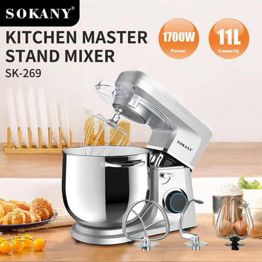 Dough Kneader Multifunctional Mixing Chef Machine Home Stainless Steel Mixer Splash Guard 6 Speeds with Whisk