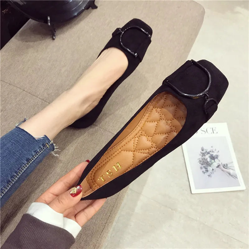 Flat Shoes for Women Spring 2023 New Suede Square Toe Shallow Cut Flat Bottomed Lefu Soft Bean Shoes Ladies big size 44 45 46